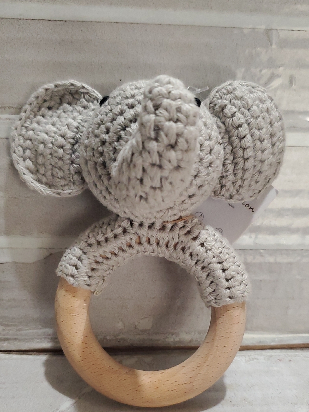 Handmade Amigurumis Baby  Crocheted Elephant Teether Rattle - Gray